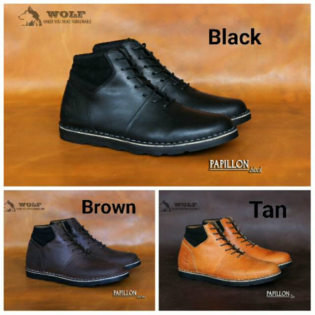 SEPATU BOOT KULIT ASLI WOLF PAPILLON ORIGINAL OUTDOOR BOOTS FULL LEATHER