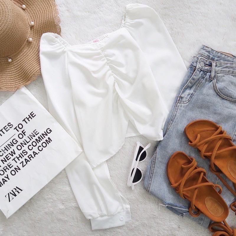 1KG MUAT 8PCS | ZIA VNECK BALONA CROPTY BASIC SHIRT TOP HITS SELEBGRAM FASHION OOTD WANITA