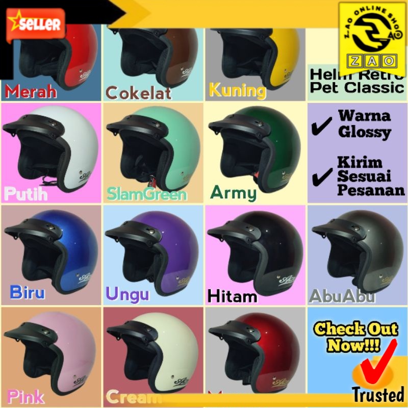 helm retro classic motif garis tiga sni pria wanita dewasa murah polos pet klasik unisex helm bogo