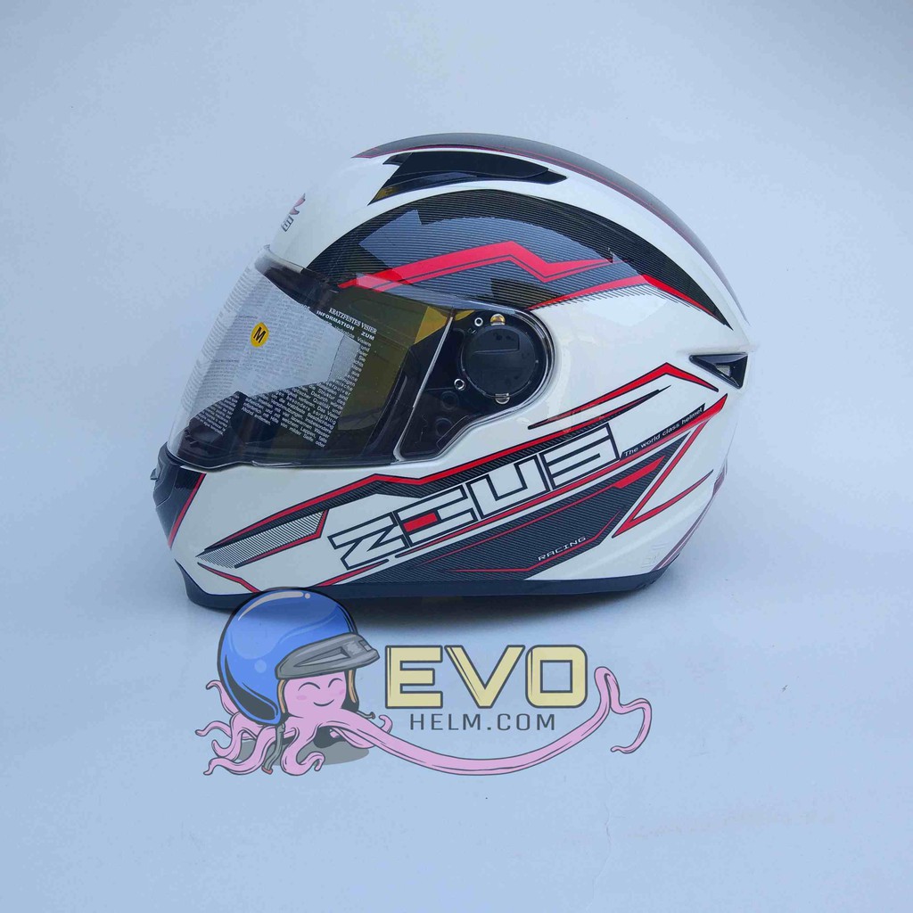 HELM ZEUS FULL FACE ZS-811 WHITE AL 12 BLACK RED - FREE SMOKE VISOR  ORIGINAL ( ONGKIR 2KG )