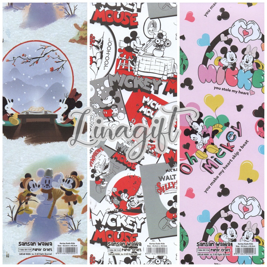 ( 5 Lembar ) MICKEY SANWA - KERTAS KADO - GIFT WRAP PAPER SANSAN WAWA MICKEY MOUSE MINNIE MOUSE AND FRIENDS / TSUM TSUM