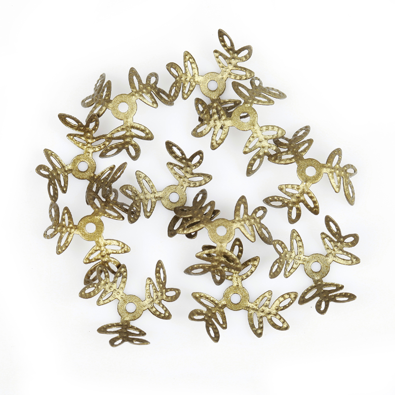 100Pcs Leaf Clover 18mm Filigree Bead Caps for Jewelry Making Flower Bead Caps Findings Diy Bracelet Earrings Accessories