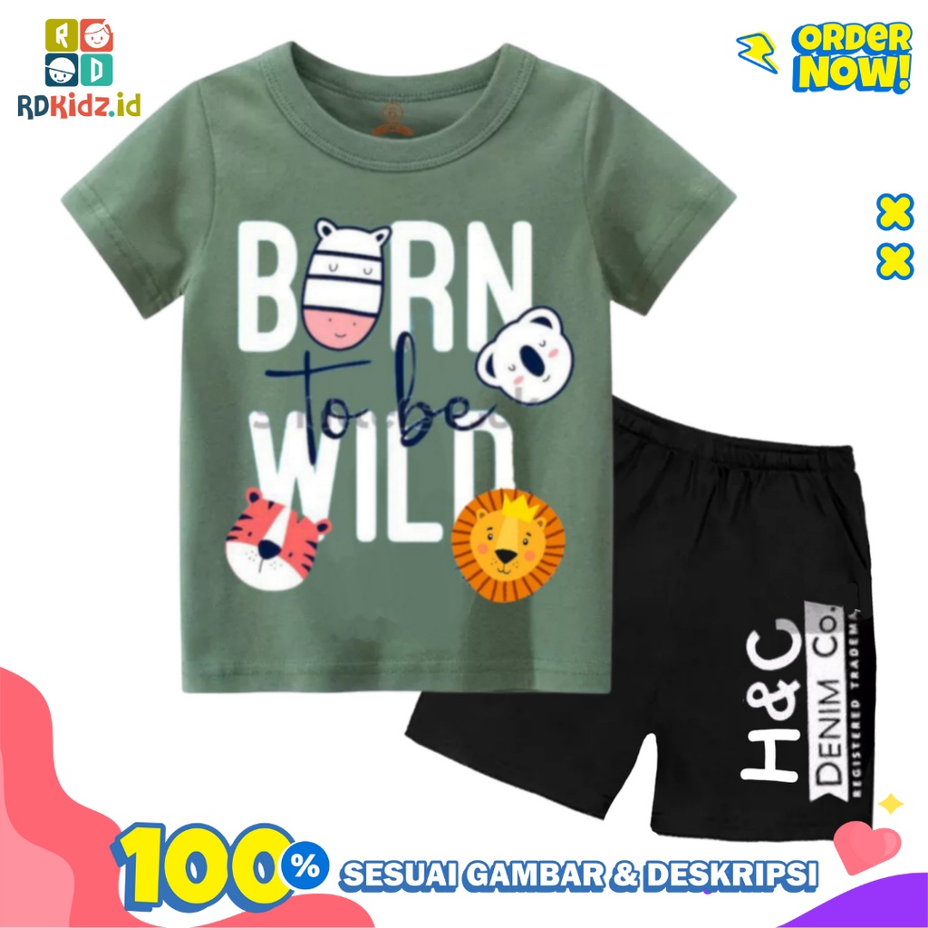 Rdkidzid Setelan Lengan Pendek Anak Laki-Laki / Set Pendek Anak Laki-Laki Motif Born tobe Wild