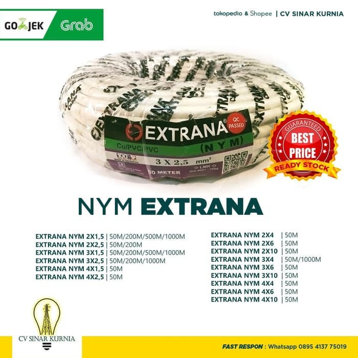 Kabel Listrik NYM 3x4mm 50M EXTRANA | EXTRANA Kabel NYM | SNI MURAH