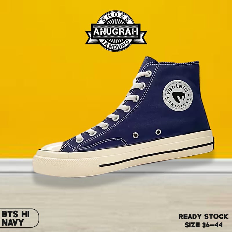 VENTELA BTS 70`S HIGH BLACK NATURAL DAN BLACK WHITE GLOSSY-NAVY