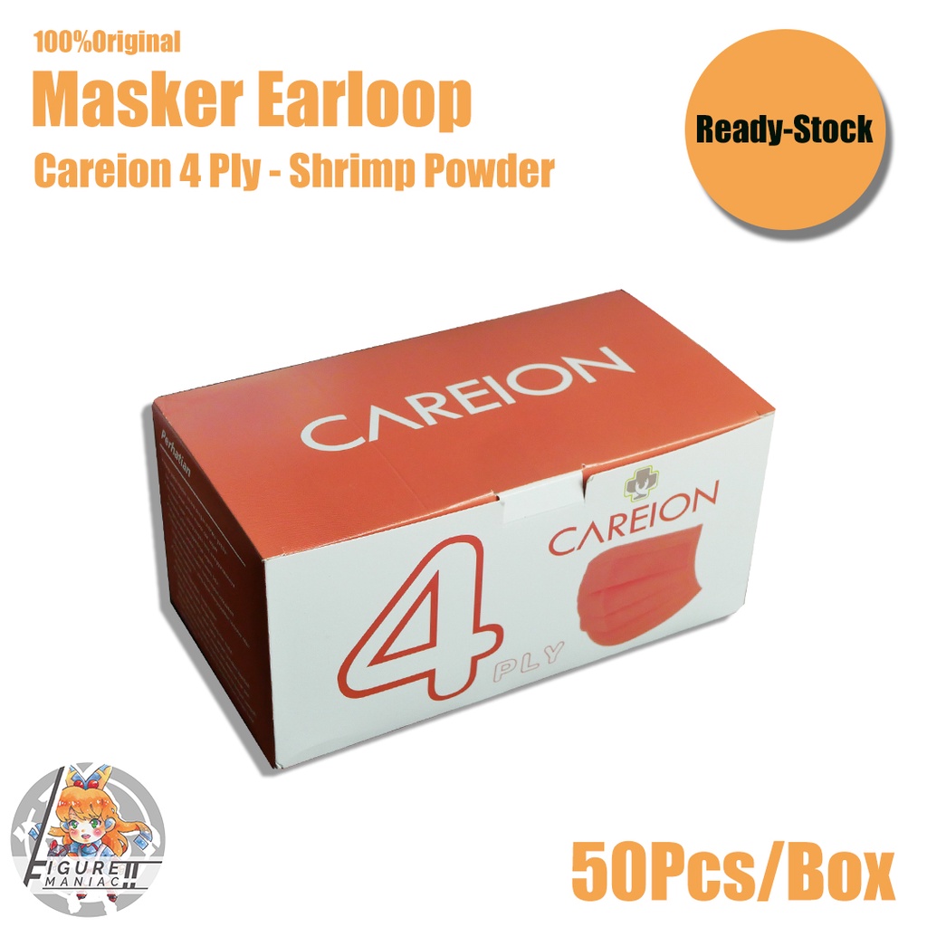 Figure Maniac - Masker Earloop Careion 4 Ply Box isi 50 Pcs Putih Hitam Abu Biru Pink