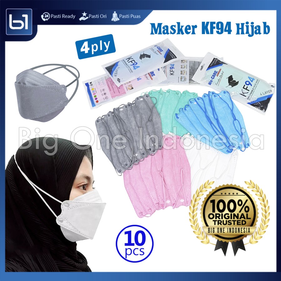 BEST SELLER KF94 4 Ply Hijab isi 10 Pcs Warna, Masker We Care KF 94 4 ply Headloop, Korea Mask 4ply,