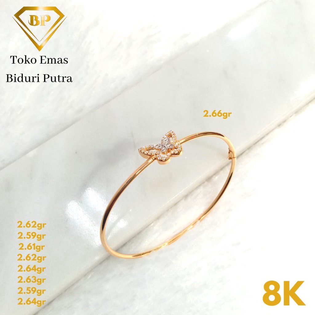 Gelang Oval Butterfly Perhiasan Emas Asli Kadar 8K/375 toko emas biduri putra