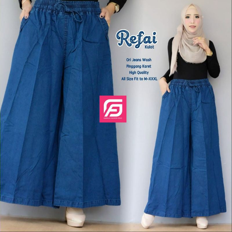 celana kulot wanita - celana kulot jeans - kulot wanita jumbo - celana kulot REFAI terbaru