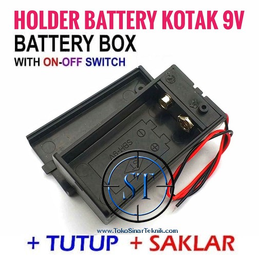 9V Battery Holder Kotak Baterai Case  Casing Dudukan Baterai Kotak 9v Box Batere 9v + Tutup Saklar On Off Hitam