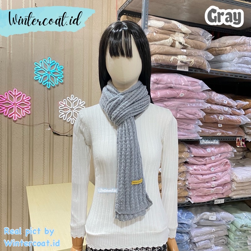 Long scarf women winter import syal musim dingin wanita rajut hangat knit knitted unisex cowok pria selendang-Gray