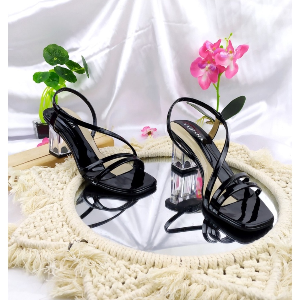 sandal hak kaca tali samping/ sandal hak kaca wanita terbaru 2021/ sandal hak kaca masakini/ sandal 