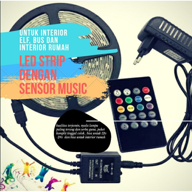 lampu LED plafon BUS DAN ELF,led STRIP RGB SENSOR MUSIK PALING TERANG 12V -24V