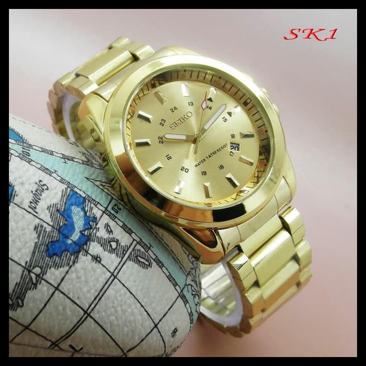 Jam Pria,Jam Tangan Pria Seiko 5 Rantai Gold Jam Cowok Stainles Emas