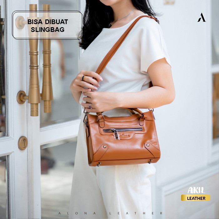 Tas Wanita Branded Model Selempang Slempang Jinjing Bahan 100% Kulit Sapi Asli Original Alona Clarabell Leather Sling Shoulder Bag