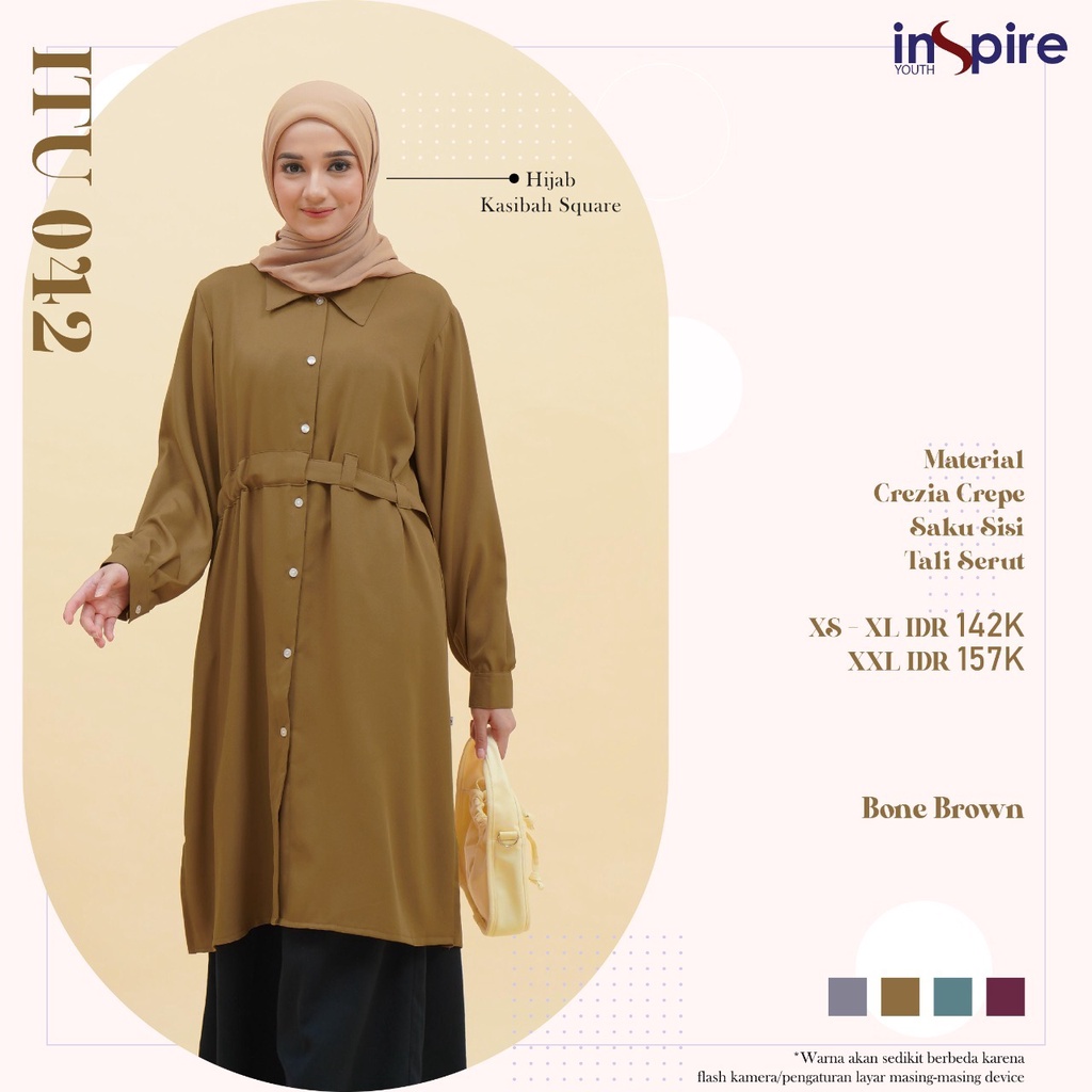 Inspire ITU 42 Atasan Tunik Wanita Muslimah Bahan Crezia Crepe Tunik Polos Panjang Casual Outfit