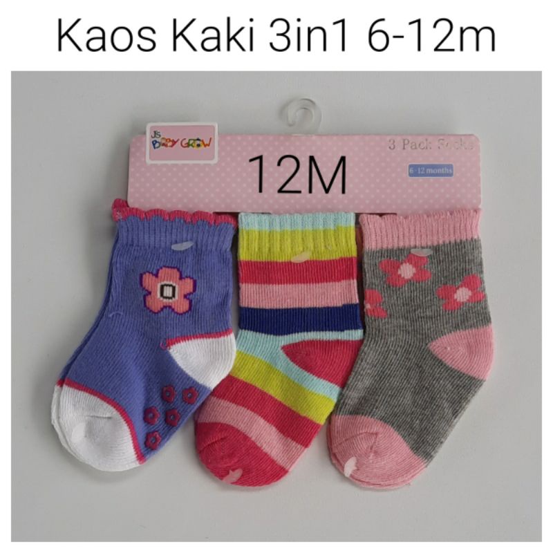 Kaos Kaki Baby Bayi Cewek Cowok Socks 3in1 0 6 12 24 Bulan 1 Tahun Isi 3pcs