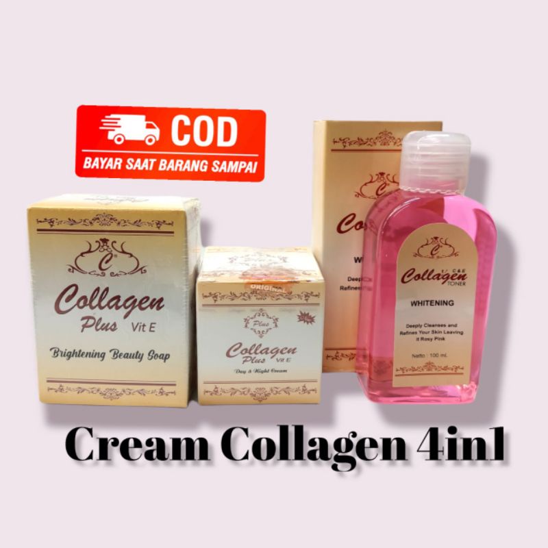 Paket 4in1 cream Murah collagen + toner &amp; sabun ready