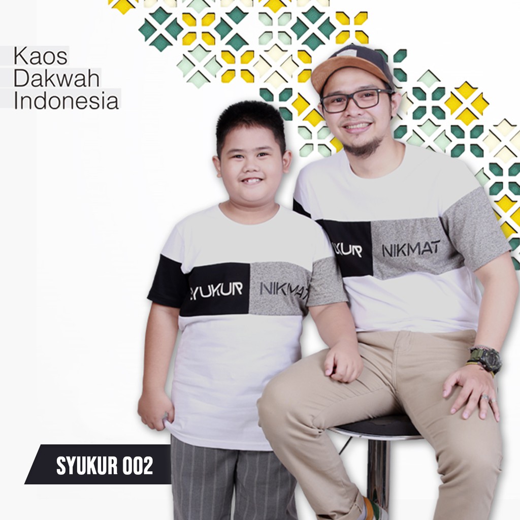 KAOS COUPLE DAKWAH ISLAMI COUPLE | Baju Distro Muslim Trendy | Ayah dan Anak | ALZARA SYUKUR.002
