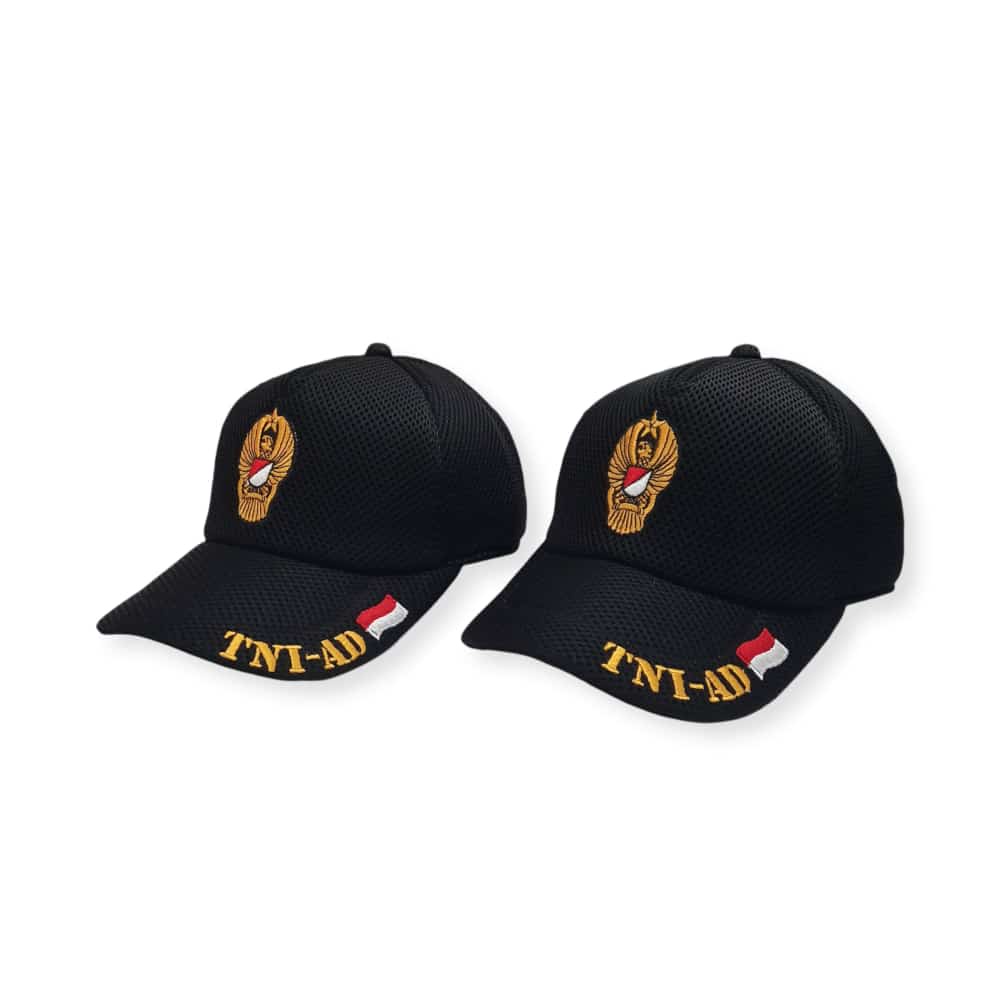 Topi Pria Lapangan Dobelmesh / Jaring Logo Bordir Hitam Tni AD