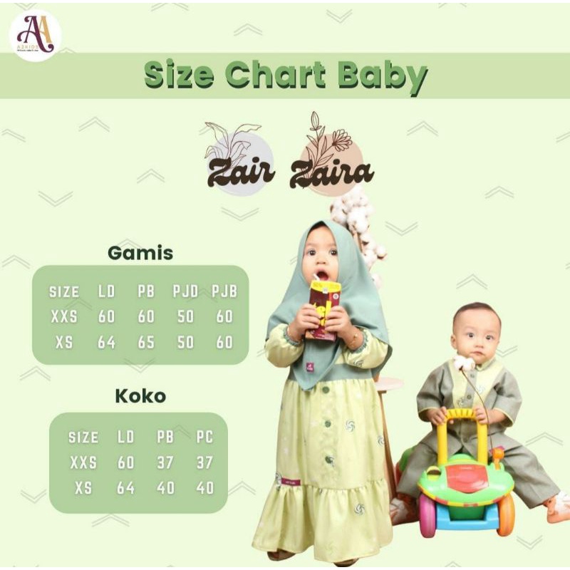 READY DAN ORIGINAL " GAMIS BABY/BAYI ZAIRA " BY A2KIDS BISA SARIMBIT MAUPUN COUPLE