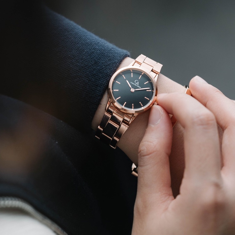 Jam Tangan Rantai Couple Anti Air Christyan Arden Grand Ca Magnificent Icon Golden Rose Black Dial