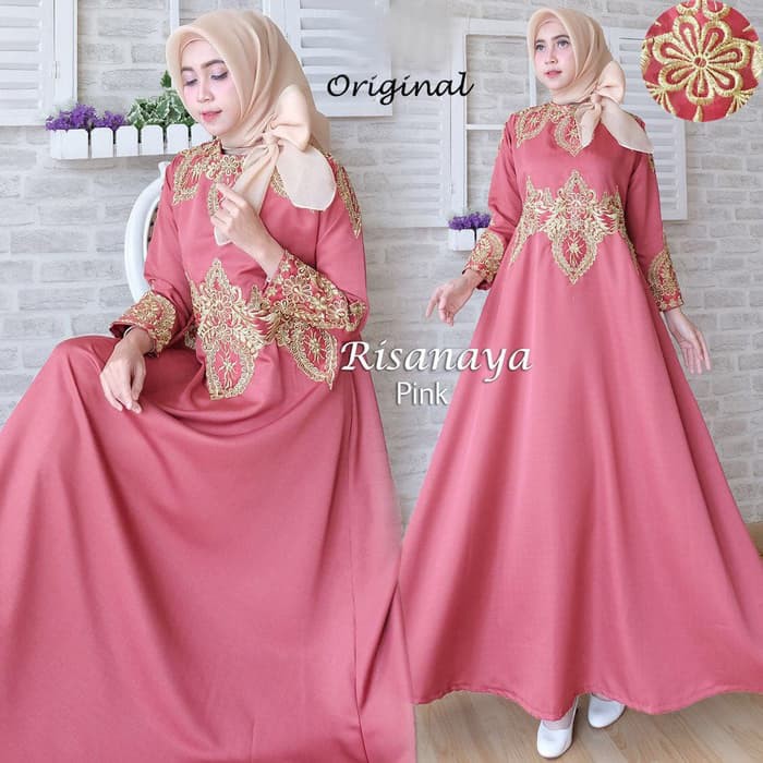 GAMIS MUSLIM PESTA MEWAH RISNAYA PINK / GAMIS KONDANGAN NIKAHAN MEWAH