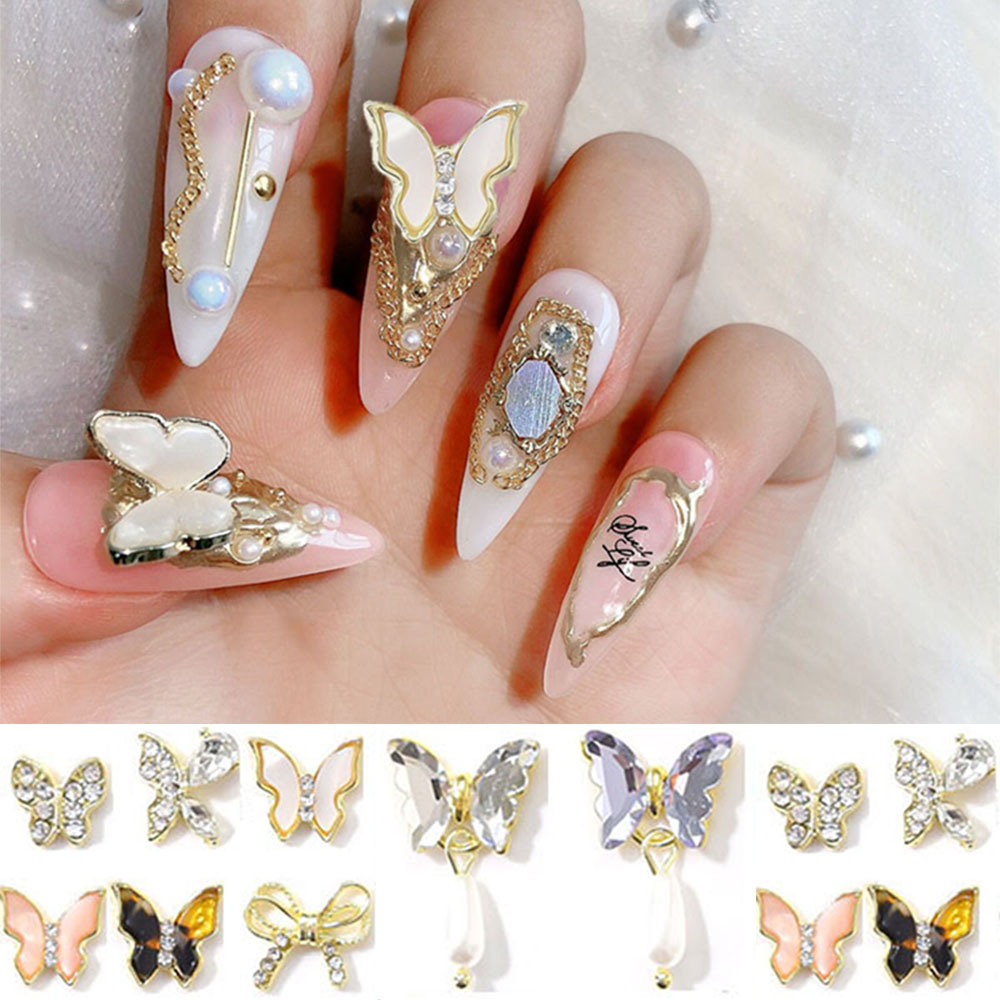 Mxbeauty 10pcs / Lot Berlian Imitasi Bentuk Kupu-Kupu 3d Bahan Alloy Untuk Dekorasi Nail Art Butterfly