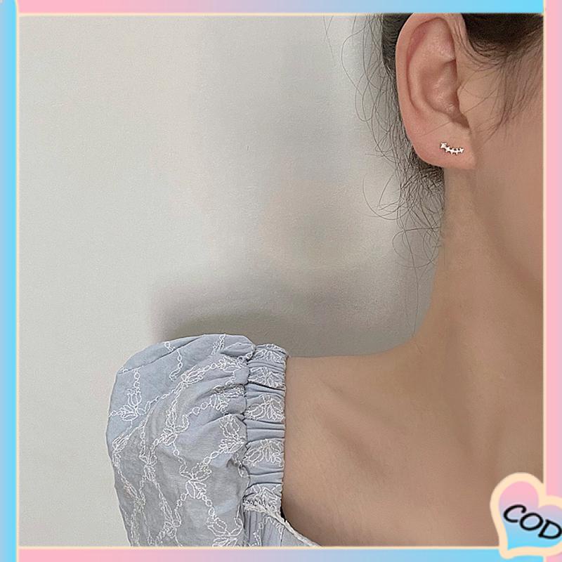 COD❤️ Deretan Kecil Berlian Geometris Sederhana Mikro-set Zirkon Anting Gandum Lucu-A.one