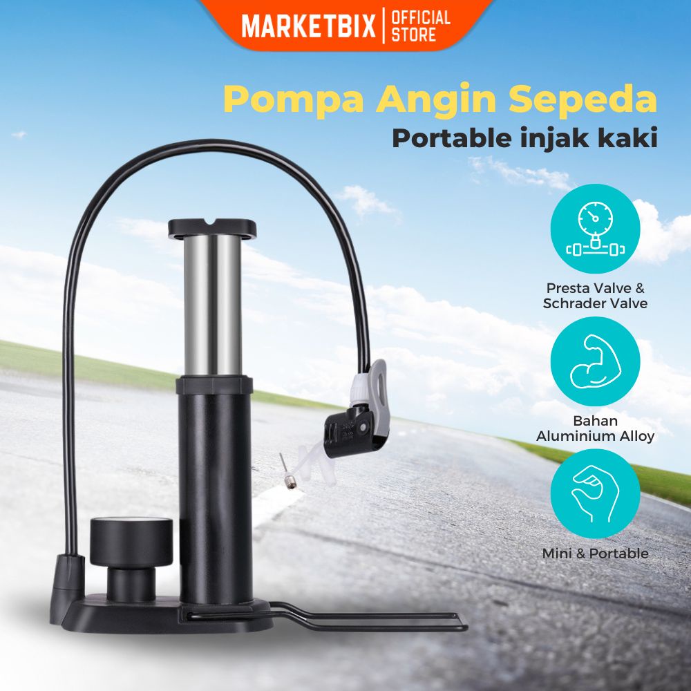 MARKETBIX Pompa Angin Sepeda Pompa Angin Injak Portable Pompa Angin Manual