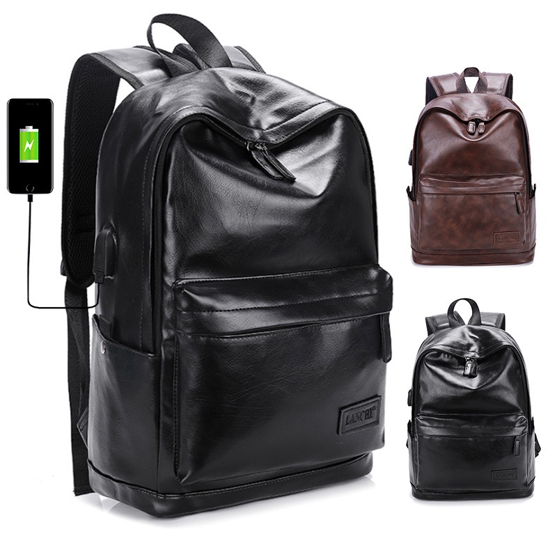 Ransel Kulit Pria Premium Tas Pria kulit Lanchi (hitam) MG