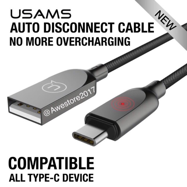 Usams Kabel Data Lightning Cable AUTO DISCONNECT Type-C Fast Charging