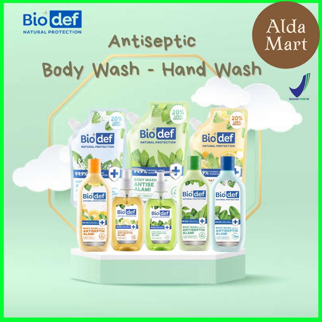 ✿ALDA MART✿ Sabun Mandi BIODEF Body Wash Antiseptik Alami Mint + Yuzu | Seasalt | Green Tea Pouch 400mL