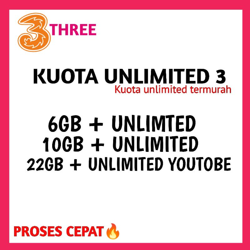[PROSES CEPAT] KUOTA UNLIMITED 3/THREE MURAH