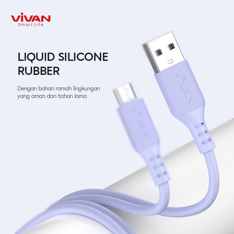 VIVAN Kabel Data VSM100 Data Cable Micro USB For Android 2.4A Silicone Garansi Original Resmi