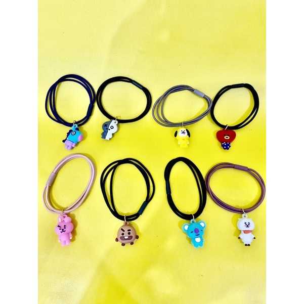 PAKET 3 pcs ikat rambut BTS / karet rambut / ikat rambut karanter BTS / karet rambut ponytail / karet rambut premium BTS / Karet rambut kuat / Karet rambut boneka / Karet rambut karakter / Ikat rambut korea