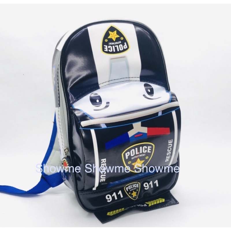 SHOWME TAS RANSEL MOBIL ANAK SEKOLAH PAUD - TK KARAKTER LUCU KUALITAS PREMIUM BATOK GAMBAR PAKAI BUSA - RESCUE CAR - POLICE BLACK - POLISI HITAM - 911