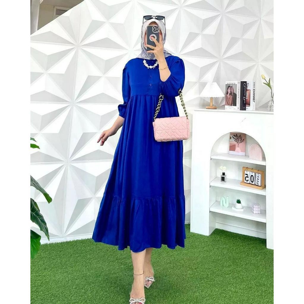 NEW Naya Midi Dress Bahan Polo Linen Premium Busui Fashion Muslim Baju Wanita Terbaru 2023