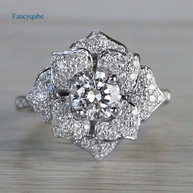 Fancyqube Cincin Bentuk Bunga Warna Silver Untuk Wanita