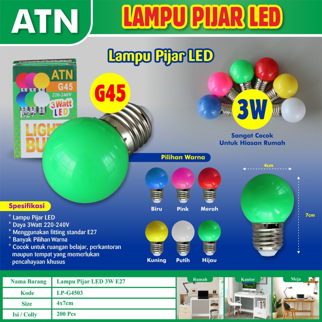 pijar G45 3W Bohlam LED