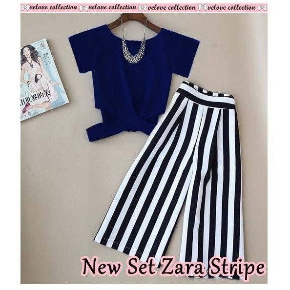 FF 05 set zara stripe lengan navy hitam putih maron matt wedges rumahfashion konveksi baju murah
