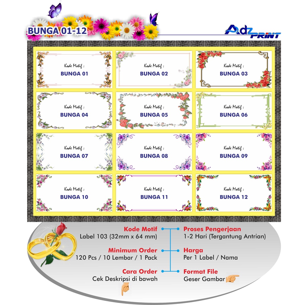 CETAK LABEL 103 MOTIF BUNGA