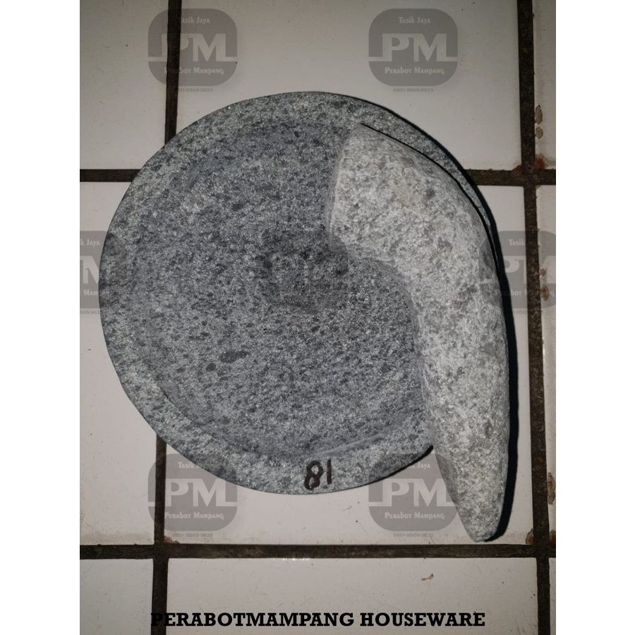 COET / COBEK BATU GUNUNG ASLI 18CM BUBUT + ULEKAN 1 SET 18 CM