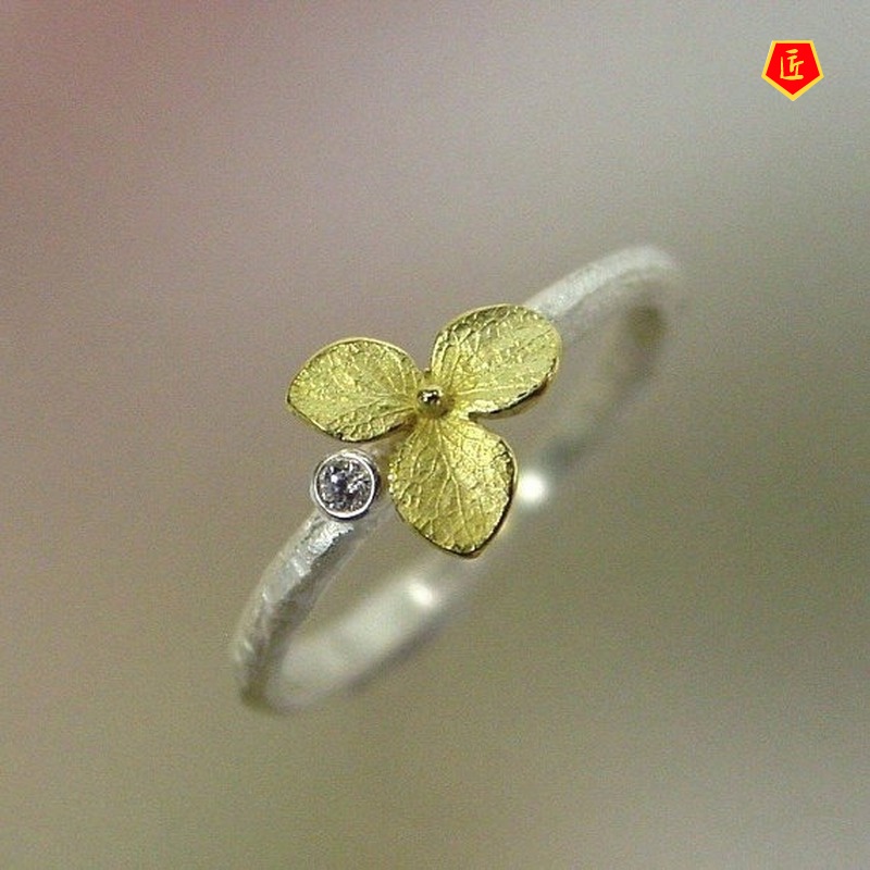 [Ready Stock]Minimalist Creative 18K Golden Clover 925 Silver Ring