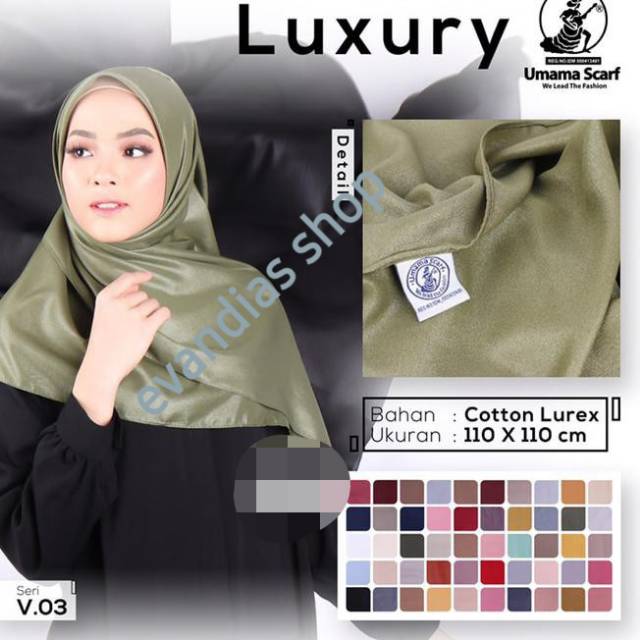 Kerudung Umama Luxury Shinar Glamour polos segi empat.