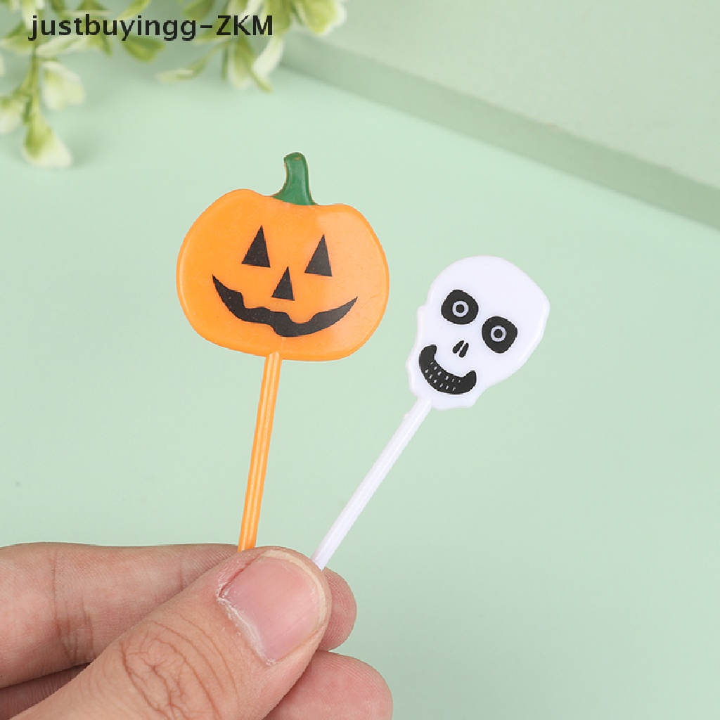 [justbuyingg] 10Pcs Mini Kids HalloweenFruit Fork Cartoon Snack Cake Dessert Food Toothpick [zkm]