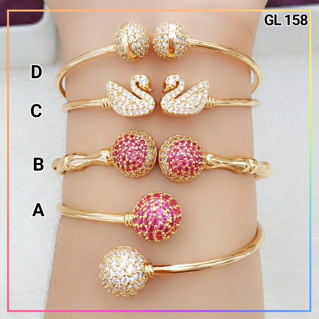 Gelang xuping gelang bangle fleksibel bola pink dewasa mewah permata simple  lapis emas gold GL 158