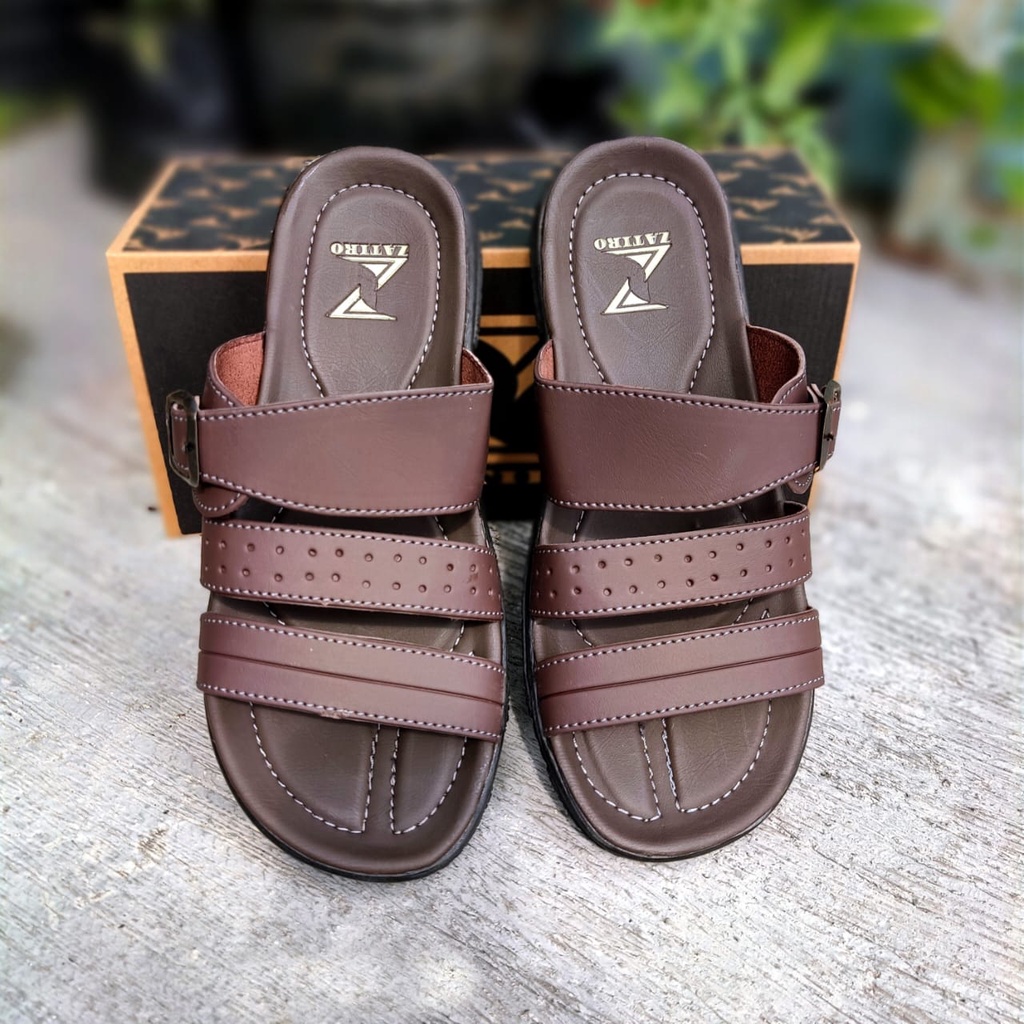 Sandal Slop Kulit Pria Slide Brown Coklat Original Handmade Kasual Santai Outdoor Zatiro Slip On Kondangan Trendy Kekinian Murah Terlaris (COD) 38-43