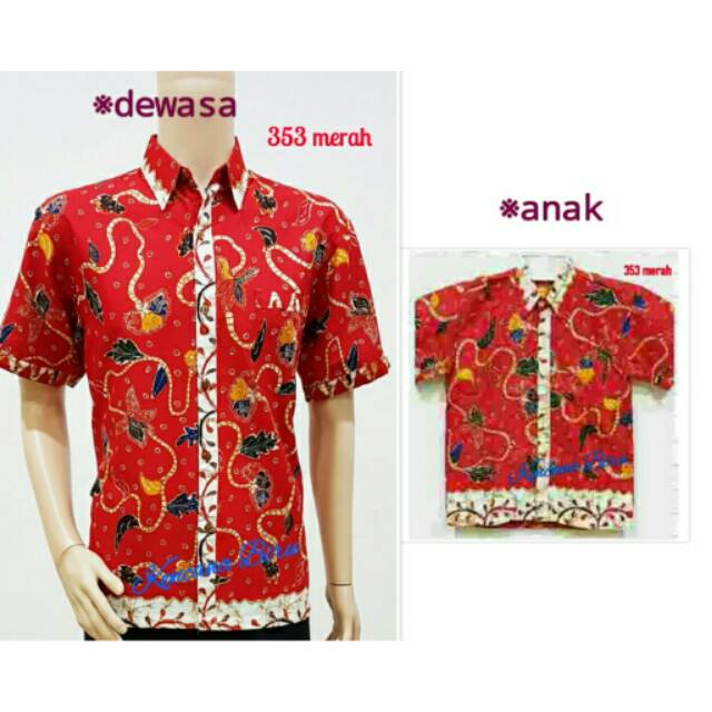 353 Merah Couple Kemeja Batik Anak 2-4 Thn/ 5-12 Thn/ Dewasa M-xl