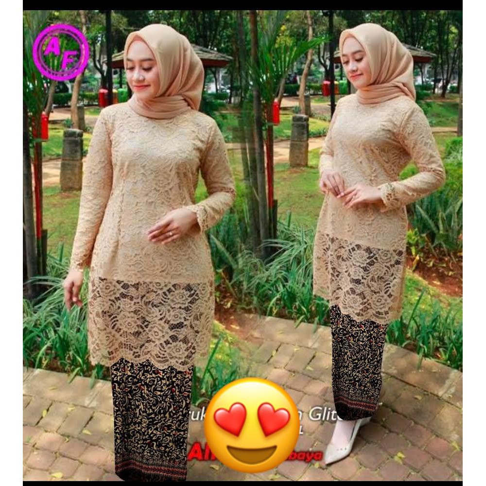 Tunik Alfiana Kebaya Brukat Corneli Tulang Glitter Brokat Timbul Set Alviana Batik Wisuda Kondangan!